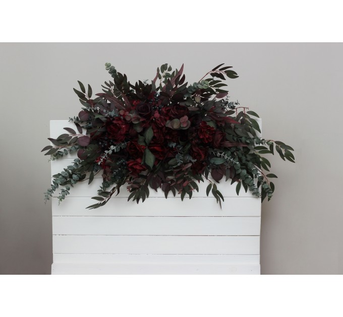 Flower Arch Arrangement in Moody Burgundy | Wedding Arbor & Floral Archway