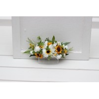 Flower 992701 with sunflowers in white yellow color scheme. Wedding accessories for hair. Bridal flower 992701. Rustic wedding. 5237