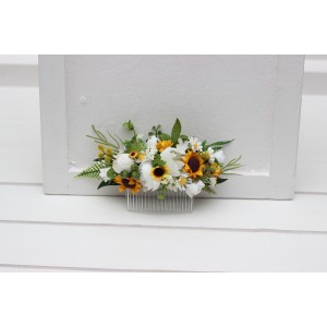Flower hair comb  with sunflowers in white yellow color scheme. Wedding accessories for hair. Bridal flower comb. Rustic wedding. 5237