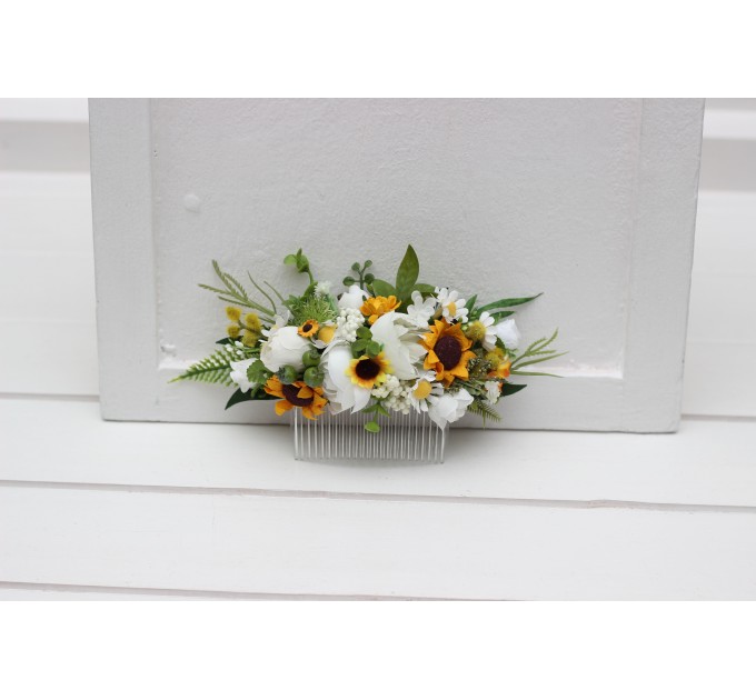 Flower Comb with Sunflowers in White & Yellow | Rustic Wedding Hair Accessories