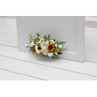 Flower 992701 with sunflowers in white yellow color scheme. Wedding accessories for hair. Bridal flower 992701. Rustic wedding. 5237