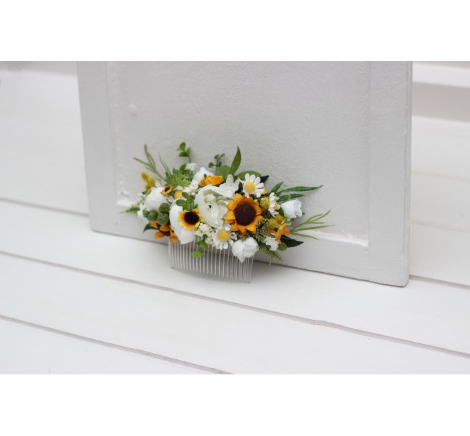 Flower Comb with Sunflowers in White & Yellow | Rustic Wedding Hair Accessories