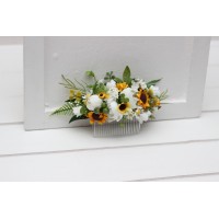 Flower 992701 with sunflowers in white yellow color scheme. Wedding accessories for hair. Bridal flower 992701. Rustic wedding. 5237