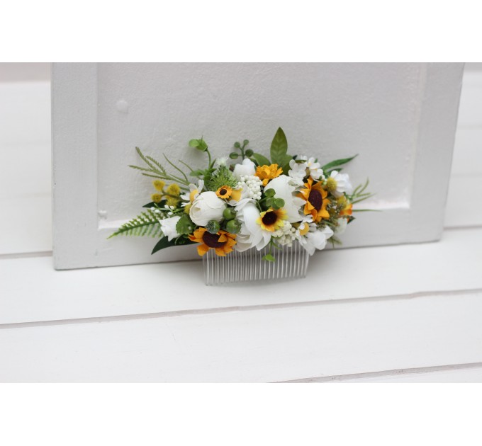 Flower Comb with Sunflowers in White & Yellow | Rustic Wedding Hair Accessories