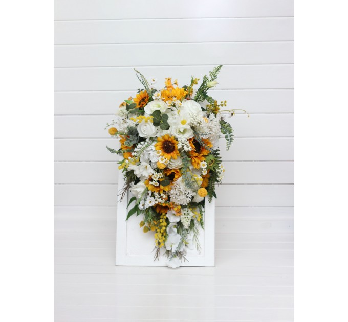 Cascade Sunflower Bridal Bouquet | Faux Fall Rustic Wedding Flowers