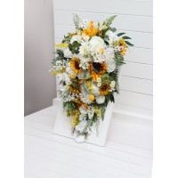 Cascade sunflower bridal bouquet. Faux flowers.Fall rustic wedding . Bridesmaid bouquet. 5237
