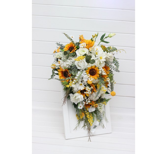 Cascade Sunflower Bridal Bouquet | Faux Fall Rustic Wedding Flowers