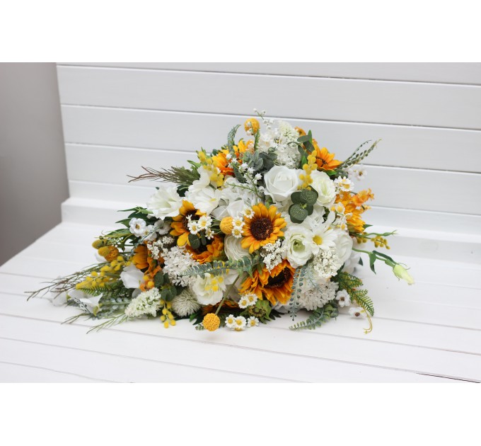 Cascade Sunflower Bridal Bouquet | Faux Fall Rustic Wedding Flowers
