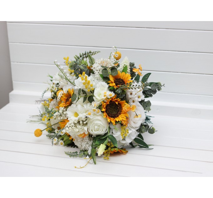 Cascade Sunflower Bridal Bouquet | Faux Fall Rustic Wedding Flowers