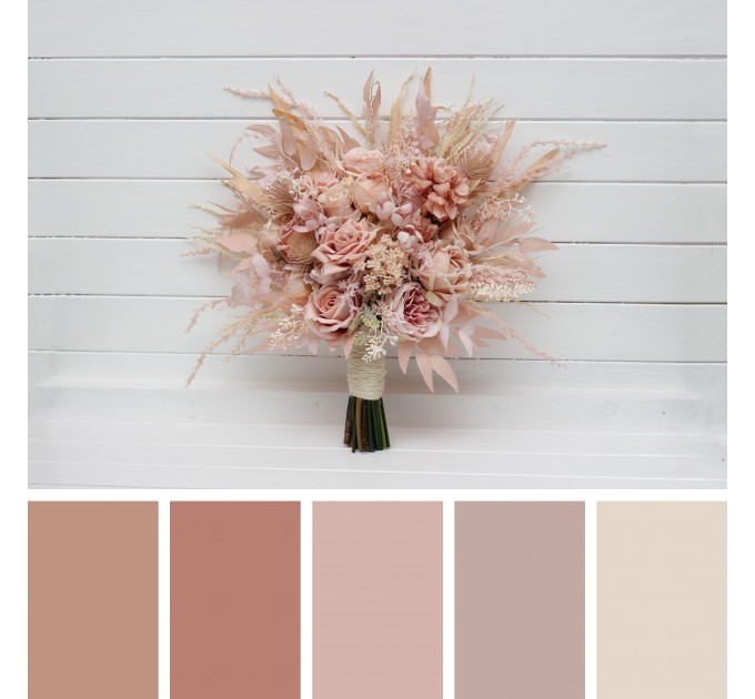 Pampas Grass Bouquet with Beige & Blush Pink Flowers | Boho Bridal & Bridesmaid Faux Bouquets