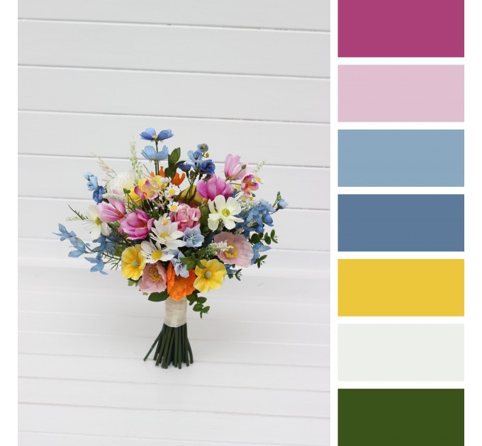 Wildflower Bouquet in Blue, White, Magenta, Yellow & Pink | Spring & Summer Wedding Flowers