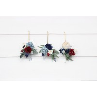  Set of  3 bobby pins in dusty blue navy blue white and burgundy color scheme. Flower hair pins. Hair accessories. Flower accessories for wedding.  Bridesmaid gift.  5063