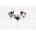 Set of 3 Flower Bobby Pins in Dusty Blue, Navy Blue, White & Burgundy | Wedding Hair Accessories