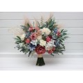Ivory, Dusty Blue & Dusty Rose Bridal & Bridesmaid Bouquets with Pampas Grass | Boho Faux Wedding Flowers