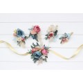 Wedding Boutonnieres & Wrist Corsage in Ivory, Dusty Blue & Dusty Rose | Flower Accessories for Weddings & Proms
