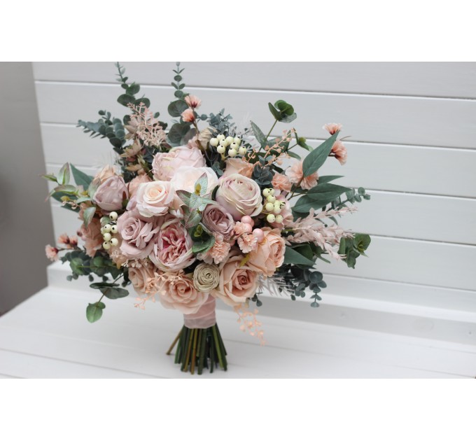 Blush Pink Wedding Bouquets with Eucalyptus | Bridal & Bridesmaid Faux Bouquets