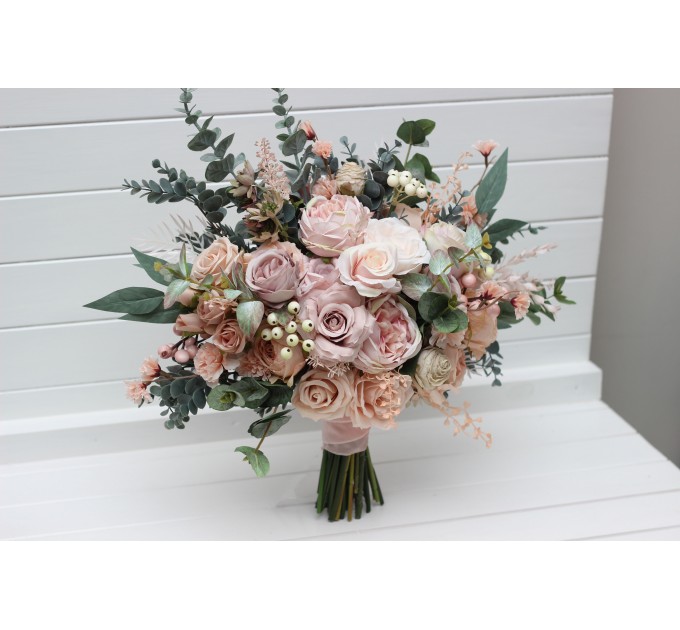 Blush Pink Wedding Bouquets with Eucalyptus | Bridal & Bridesmaid Faux Bouquets