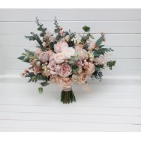 Wedding bouquets in blush pink colors with eucalyptus. Bridal and bridesmaid bouquet faux bouquets  5088