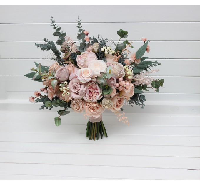Blush Pink Wedding Bouquets with Eucalyptus | Bridal & Bridesmaid Faux Bouquets