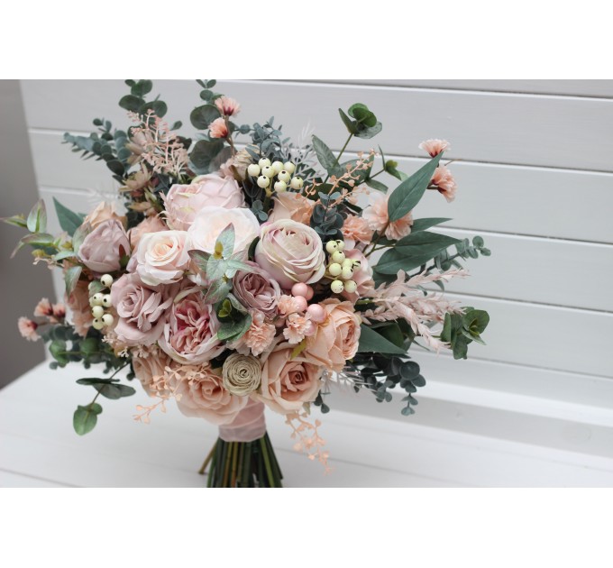 Blush Pink Wedding Bouquets with Eucalyptus | Bridal & Bridesmaid Faux Bouquets
