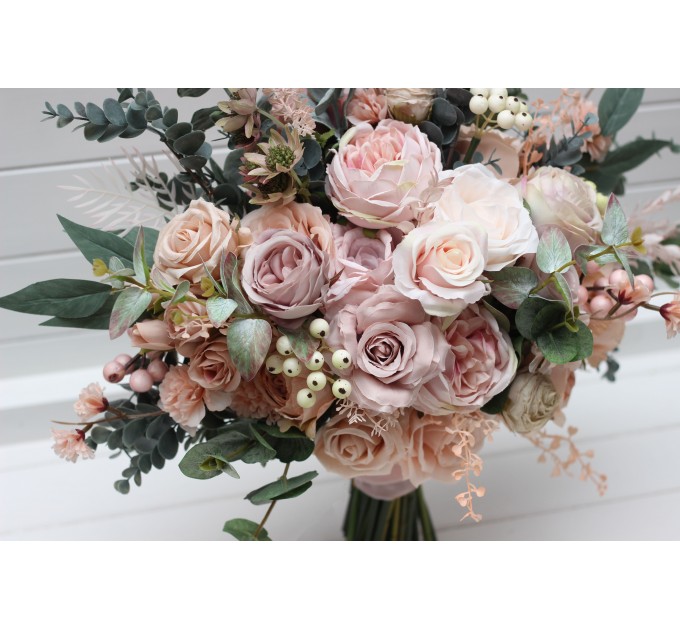 Blush Pink Wedding Bouquets with Eucalyptus | Bridal & Bridesmaid Faux Bouquets