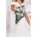 Spring & Summer Wedding Bouquets in White, Terracotta & Dusty Blue | Faux Bridal & Bridesmaid Cascading Bouquets