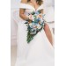 Spring & Summer Wedding Bouquets in White, Terracotta & Dusty Blue | Faux Bridal & Bridesmaid Cascading Bouquets
