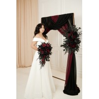  Flower arch arrangement in black and  burgundy colors.  Arbor flowers. Floral archway. Faux flowers for wedding arch. Halloween wedding. 5325
