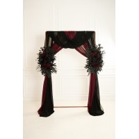  Flower arch arrangement in black and  burgundy colors.  Arbor flowers. Floral archway. Faux flowers for wedding arch. Halloween wedding. 5325
