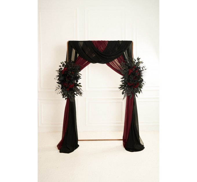 Flower Arch Arrangement in Black & Burgundy | Faux Wedding Flowers for Halloween Wedding Archway