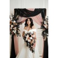 Dusty Rose, Black, Cinnamon, and White Cascading Wedding Bouquets – Gothic Bridal & Bridesmaid Designs