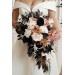 Dusty Rose, Black, Cinnamon, and White Cascading Wedding Bouquets – Gothic Bridal & Bridesmaid Designs