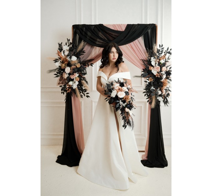 Flower Arch Arrangement in Dusty Rose, Black, Cinnamon & White | Wedding Arbor Flowers