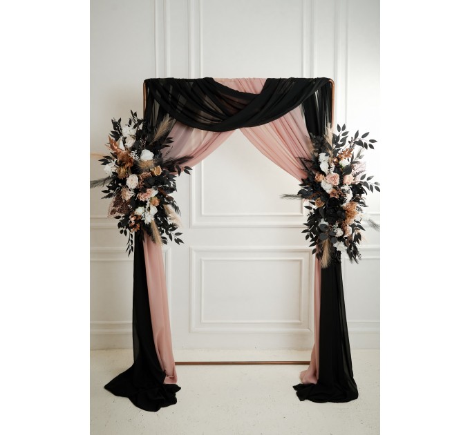 Flower Arch Arrangement in Dusty Rose, Black, Cinnamon & White | Wedding Arbor Flowers