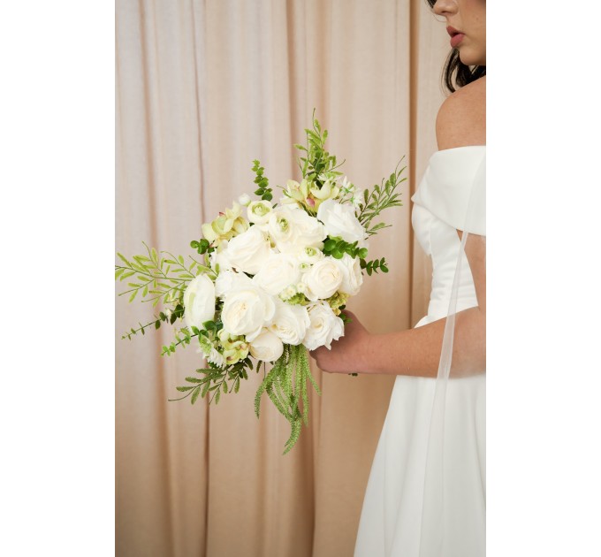 Beautiful White and Olive Green Bouquets – Bridal and Bridesmaid Faux Flowers
