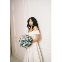 Dusty blue sky blue white bridal bouquet. Peonies roses anemones bouquet .Bridesmaid flowers. Pale blue wedding flowers. Boho wedding. Sage green. Bridesmaid bouquet. 5296