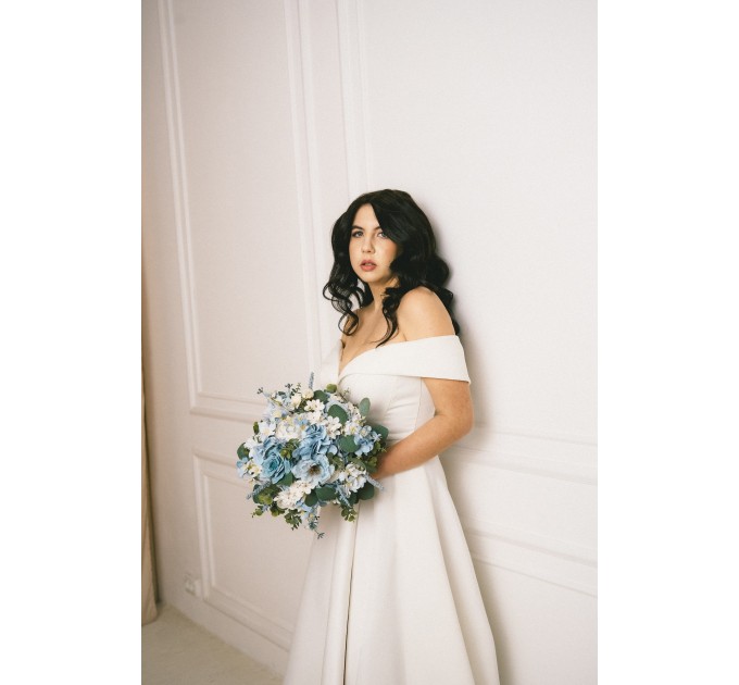 Dusty Blue & Sky Blue Bridal Bouquet | Peonies, Roses & Anemones with Sage Green for Boho Weddings