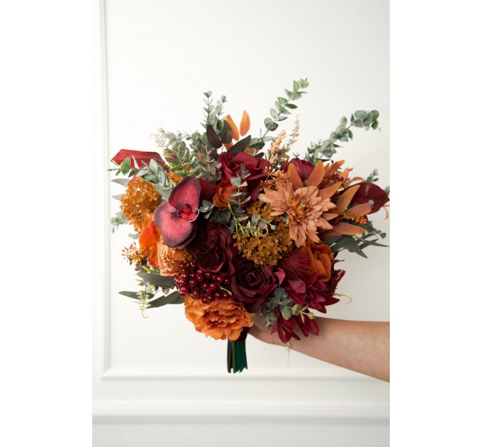 Wedding Bouquets in Rust, Burgundy, Cinnamon & Orange | Cascading Bridal & Bridesmaid Bouquets