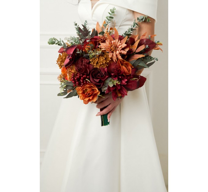 Wedding Bouquets in Rust, Burgundy, Cinnamon & Orange | Cascading Bridal & Bridesmaid Bouquets