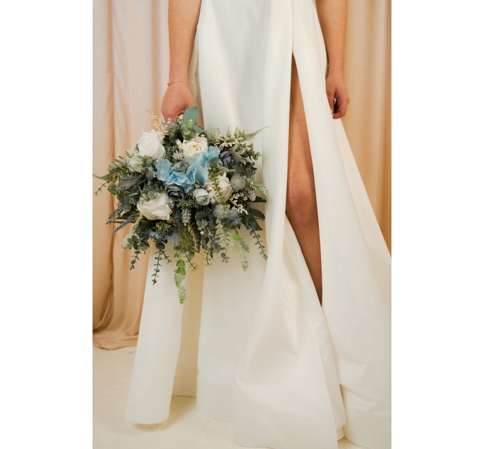 Wedding Bouquets in Dusty Blue & White | Faux Bridal & Bridesmaid Bouquets