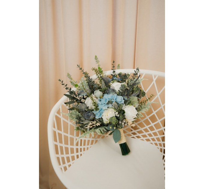 Wedding Bouquets in Dusty Blue & White | Faux Bridal & Bridesmaid Bouquets