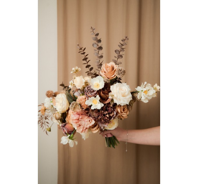 Mocha Mousse Cream Bridal Bouquet – Elegant Faux Flowers for Weddings
