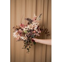 Wedding bouquets in beige brown mocha mousse burgundy colors. Bridal bouquet. Cascading bouquet. Faux bouquet. Bridesmaid bouquet. 5215