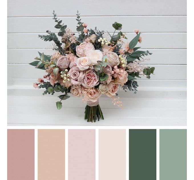 Blush Pink Wedding Bouquets with Eucalyptus | Bridal & Bridesmaid Faux Bouquets