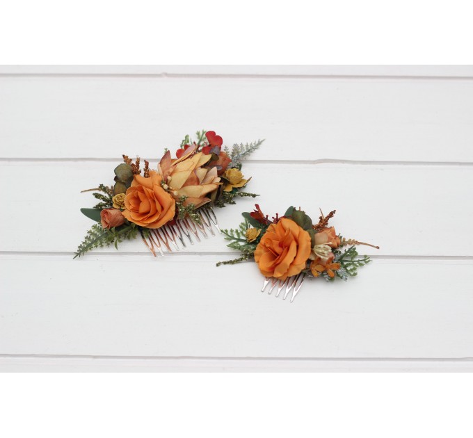 Flower Combs in Orange & Rust | Bridal Hair Accessories & Bridesmaid Floral Combs