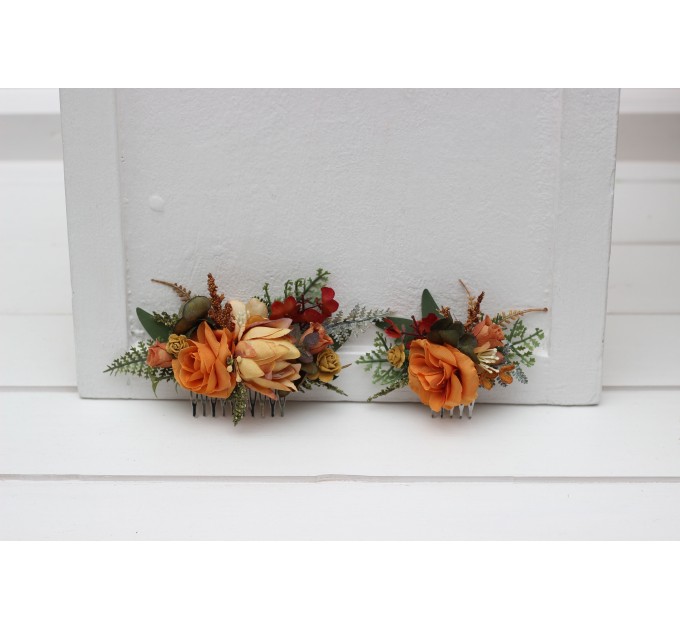 Flower Combs in Orange & Rust | Bridal Hair Accessories & Bridesmaid Floral Combs