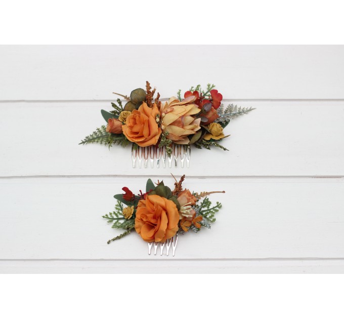 Flower Combs in Orange & Rust | Bridal Hair Accessories & Bridesmaid Floral Combs