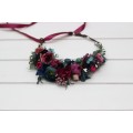 Jewel-Tone Flower Crown in Emerald Green, Purple, Magenta & Teal | Faux Hair Wreath & Flower Girl Crown