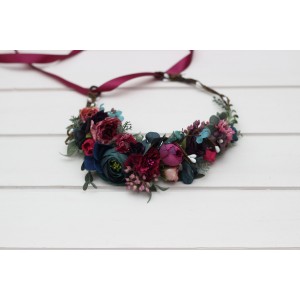 Jewel-tone wedding. Emerald green purple magenta teal flower crown. Hair wreath. Flower girl crown. Wedding flowers. 5055