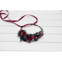 Jewel-tone wedding. Emerald green purple magenta teal flower crown. Hair wreath. Flower girl crown. Wedding flowers. 5055